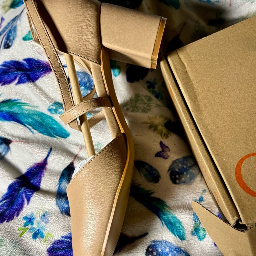 Greatonu Tan Women's Strap Block Heels